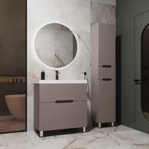 Тумба напольная Style line "Матис " с раковиной ASTI (2 ящика), ТАУП ТЁМНЫЙ, ЭМАЛЬ