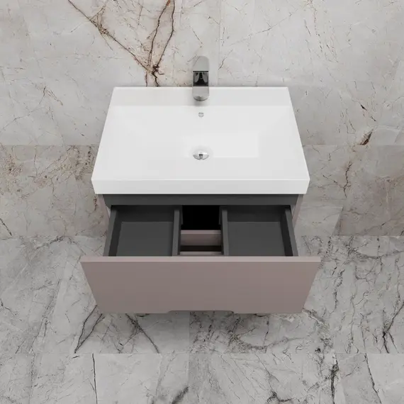 Тумба напольная Style line "Матис " с раковиной ASTI (2 ящика), ТАУП ТЁМНЫЙ, ЭМАЛЬ