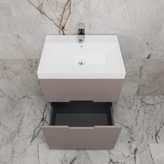 Тумба напольная Style line "Матис " с раковиной ASTI (2 ящика), ТАУП ТЁМНЫЙ, ЭМАЛЬ