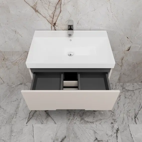 Тумба напольная Style line "Матис " с раковиной ASTI  (2 ящика), КРЕМ, ЭМАЛЬ