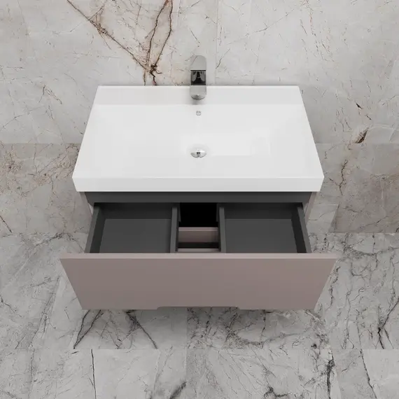 Тумба напольная Style line "Матис " с раковиной ASTI (2 ящика), ТАУП ТЁМНЫЙ, ЭМАЛЬ