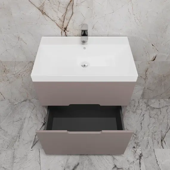 Тумба напольная Style line "Матис " с раковиной ASTI (2 ящика), ТАУП ТЁМНЫЙ, ЭМАЛЬ