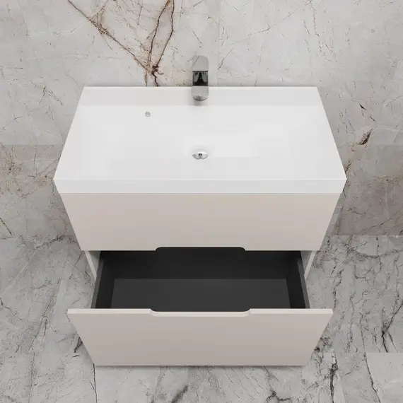 Тумба напольная Style line "Матис " с раковиной ASTI  (2 ящика), КРЕМ, ЭМАЛЬ