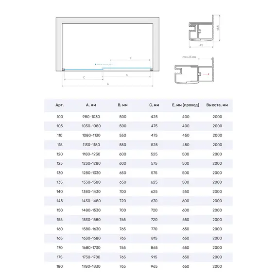 Душевая дверь в нишу Vegas Glass ZP NOVO 150 07 01 150 см, профиль матовый хром, стекло прозрачное