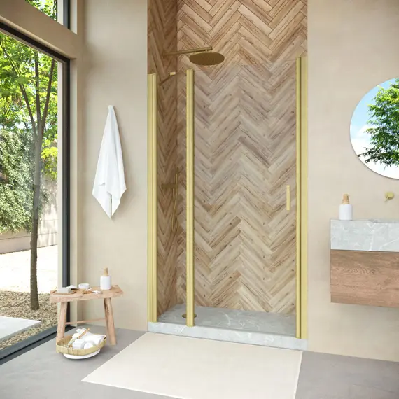 Душевая дверь в нишу Vegas-Glass 155 см EP-F-1 NOVO h2000  L профиль золото матовое, стекло прозрачное