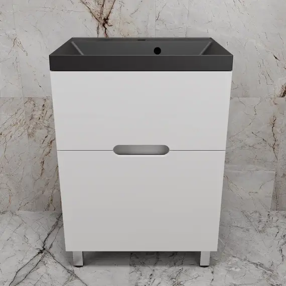 Тумба напольная "Матис " с раковиной ASTI (2 ящика), Белый матовый, ЭМАЛЬ