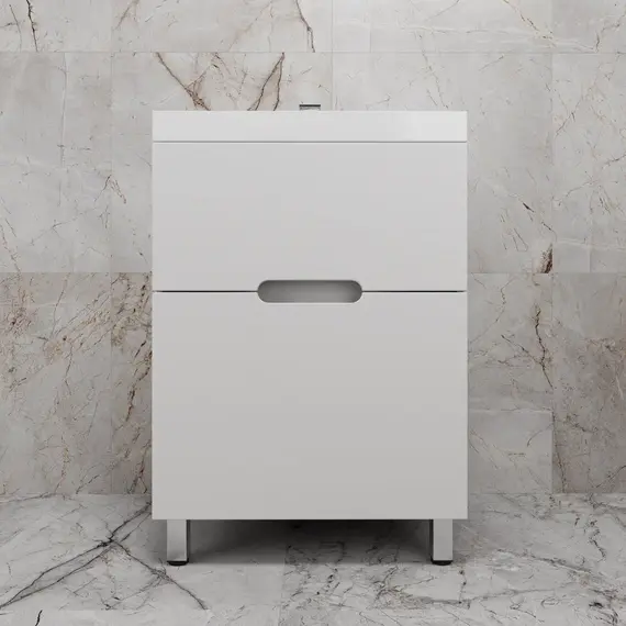 Тумба напольная "Матис " с раковиной ASTI (2 ящика), Белый матовый, ЭМАЛЬ