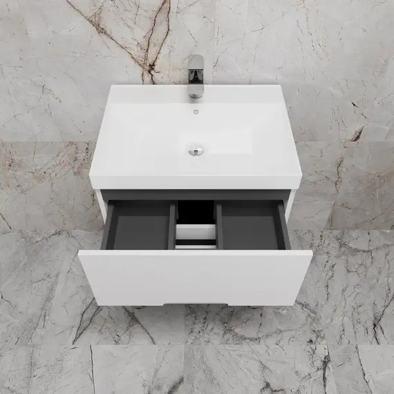 Тумба напольная "Матис " с раковиной ASTI (2 ящика), Белый матовый, ЭМАЛЬ