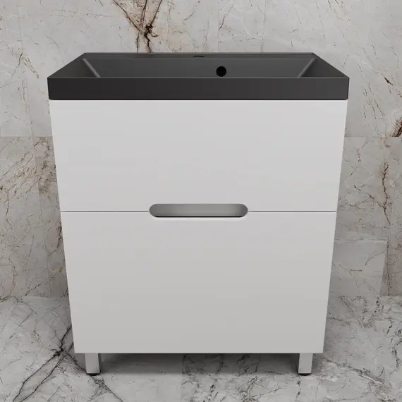 Тумба напольная "Матис " с раковиной ASTI (2 ящика), Белый матовый, ЭМАЛЬ