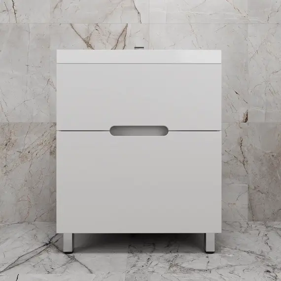 Тумба напольная "Матис " с раковиной ASTI (2 ящика), Белый матовый, ЭМАЛЬ