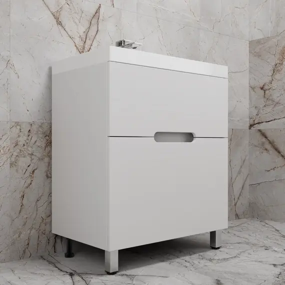 Тумба напольная "Матис " с раковиной ASTI (2 ящика), Белый матовый, ЭМАЛЬ