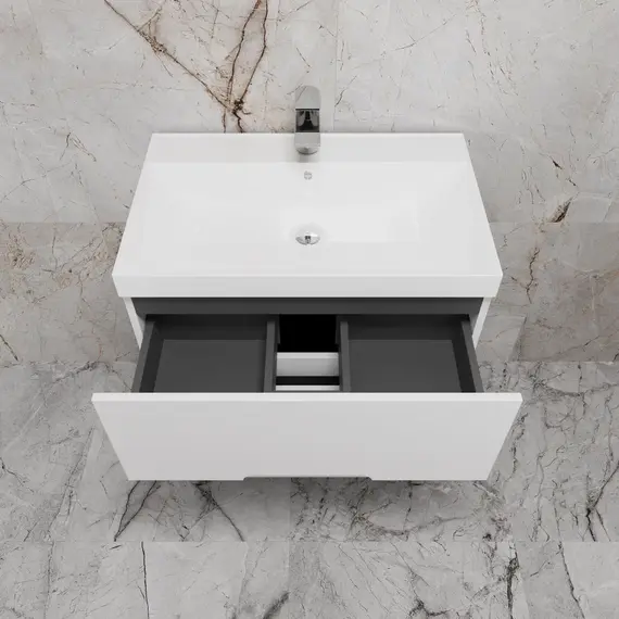 Тумба напольная "Матис " с раковиной ASTI (2 ящика), Белый матовый, ЭМАЛЬ