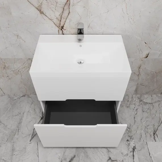 Тумба напольная "Матис " с раковиной ASTI (2 ящика), Белый матовый, ЭМАЛЬ