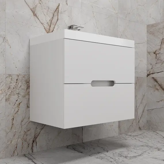 Тумба подвесная "Матис" с раковиной ASTI (2 ящика), Белый матовый, ЭМАЛЬ