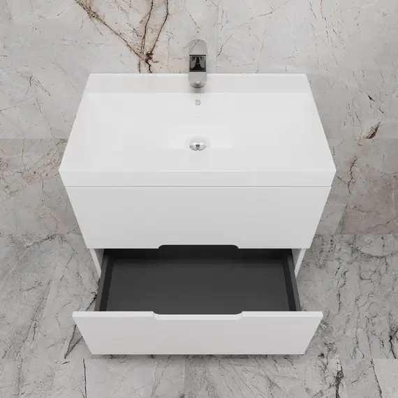 Тумба подвесная "Матис" с раковиной ASTI (2 ящика), Белый матовый, ЭМАЛЬ