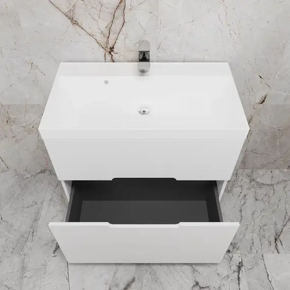 Тумба напольная "Матис " с раковиной ASTI (2 ящика), Белый матовый, ЭМАЛЬ