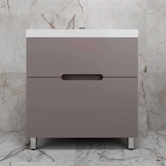 Тумба напольная Style line "Матис " с раковиной ASTI (2 ящика), ТАУП ТЁМНЫЙ, ЭМАЛЬ