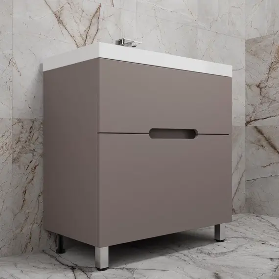 Тумба напольная Style line "Матис " с раковиной ASTI (2 ящика), ТАУП ТЁМНЫЙ, ЭМАЛЬ