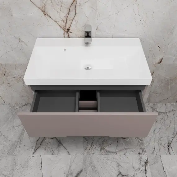 Тумба напольная Style line "Матис " с раковиной ASTI (2 ящика), ТАУП ТЁМНЫЙ, ЭМАЛЬ