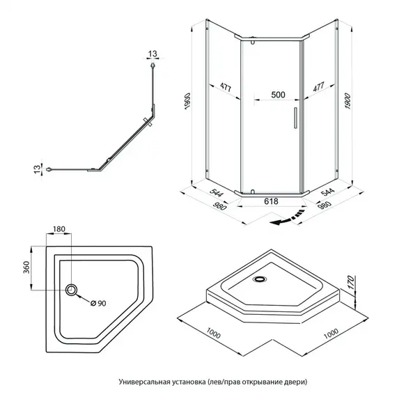 Душевое ограждение  Triton "ДЕКА-ГОЛД"