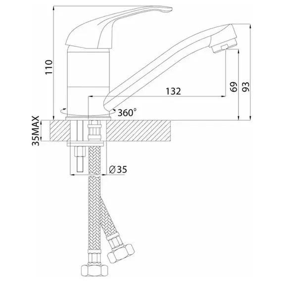 Смеситель для кухни ROSSINKA A35-22 с поворотным изливом 150 мм