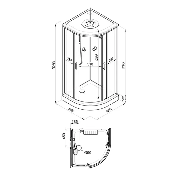 Душевая кабина Triton ПРАЙМ-БЛЭК 90*90 А  стекло прозрачное