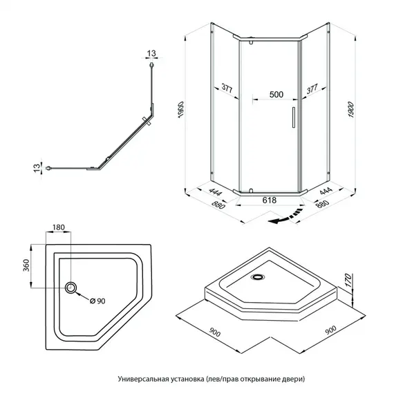 Душевое ограждение  Triton "ДЕКА-ГРАФИТ"