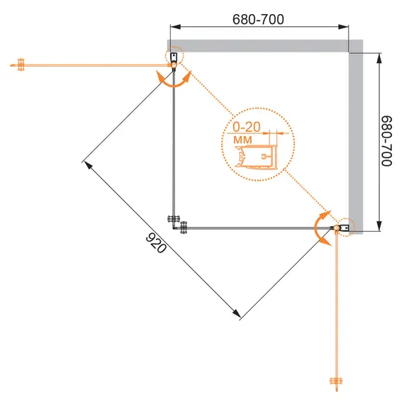 Душевой уголок CEZARES ELENA-W-A-2-C-Cr 70х70