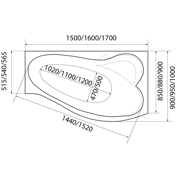 Ванна 1Marka GRACIA (комплект) 170х100 R со встр. смесителем на борт ванны