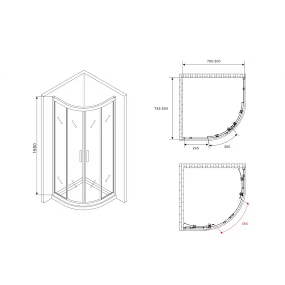 Душевой уголок ABBER Schwarzer Diamant трапеция, прозрачное / хром 100*100