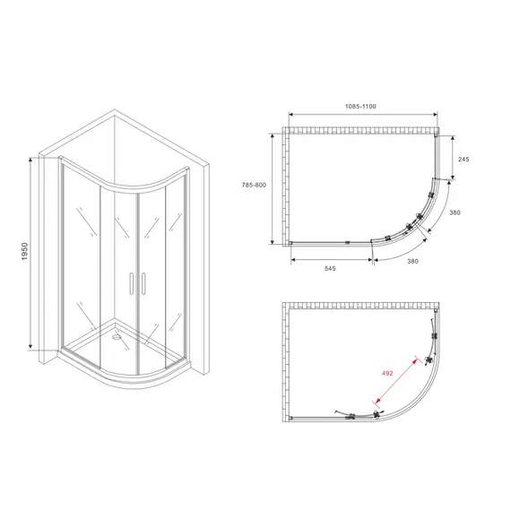 Душевой уголок ABBER Schwarzer Diamant асимметричный, прозрачное/хром 120х80