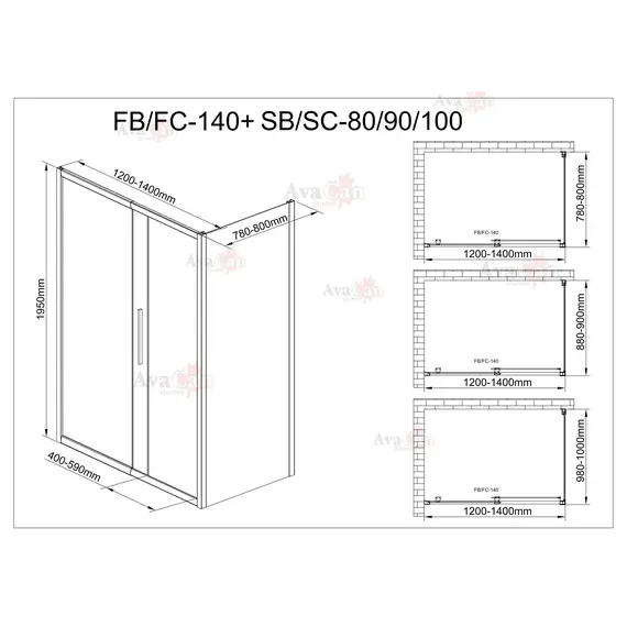 Душевой уголок AvaCan FB+SB матовое с рисунком/черный