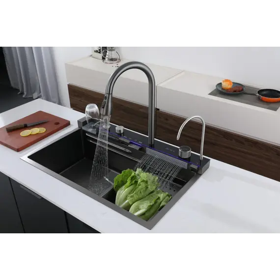 Многофункциональная мойка Ceruttispa GLORIA II nano black (серая) из нержавеющей стали, кухонная