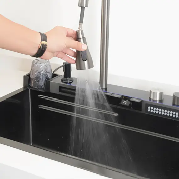 Многофункциональная мойка Ceruttispa GLORIA II nano black (серая) из нержавеющей стали, кухонная