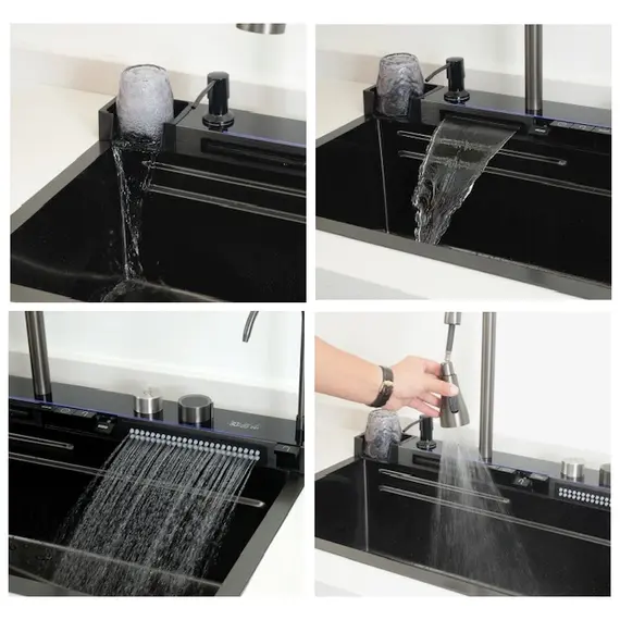 Многофункциональная мойка Ceruttispa GLORIA II nano black (серая) из нержавеющей стали, кухонная