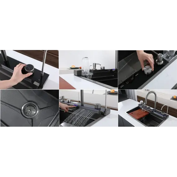 Многофункциональная мойка Ceruttispa GLORIA II nano black (серая) из нержавеющей стали, кухонная