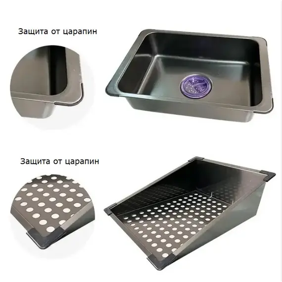 Многофункциональная мойка Ceruttispa GLORIA II nano black (серая) из нержавеющей стали, кухонная