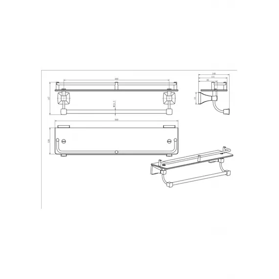 Полка стеклянная с полотенцедежателем Ceramalux DOMINO 95411
