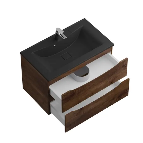 Тумба подвесная BelBagno MARINO Rovere Moro, раковина белая/черная