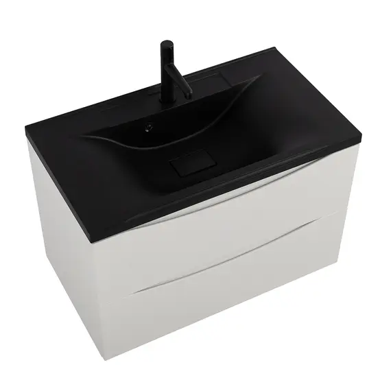 Тумба подвесная BelBagno MARINO Bianco Lucido, раковина чёрная/белая