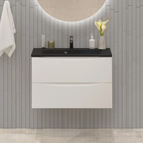 Тумба подвесная BelBagno MARINO Bianco Opaco, раковина белая/черная