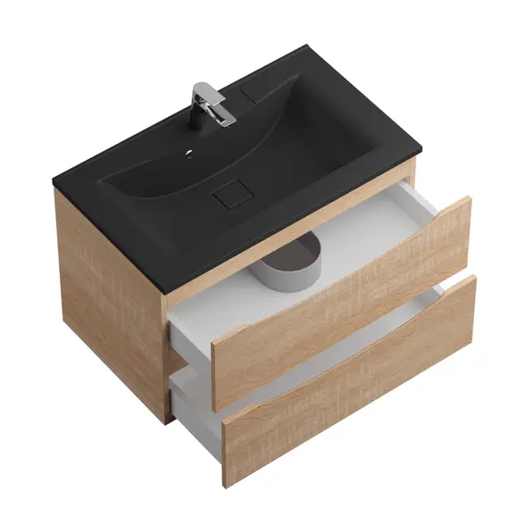 Тумба подвесная BelBagno MARINO Rovere Bianco, раковина белая/черная