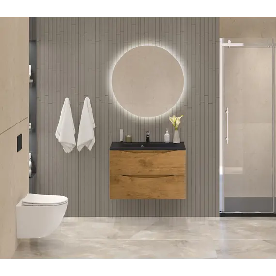 Тумба подвесная BelBagno MARINO Rovere Nature, раковина белая/черная