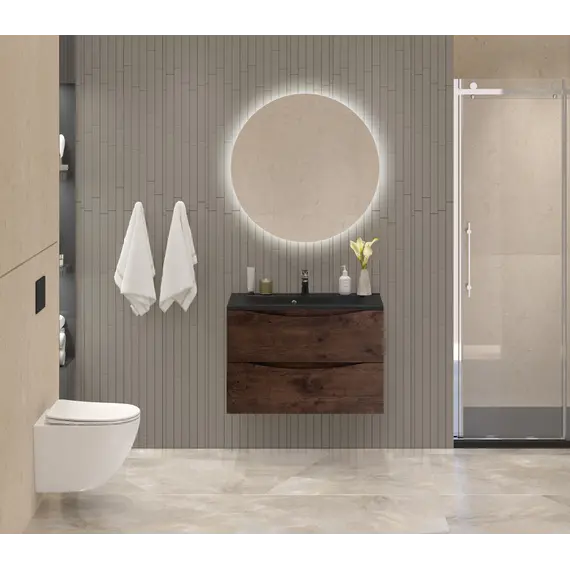 Тумба подвесная BelBagno MARINO Rovere Moro, раковина белая/черная