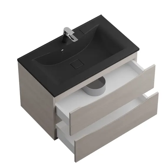 Тумба подвесная BelBagno MARINO Rovere Grigio, раковина белая/черная