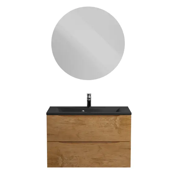 Тумба подвесная BelBagno MARINO Rovere Nature, раковина белая/черная