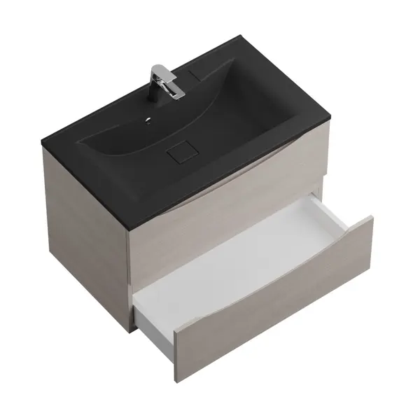 Тумба подвесная BelBagno MARINO Rovere Grigio, раковина белая/черная