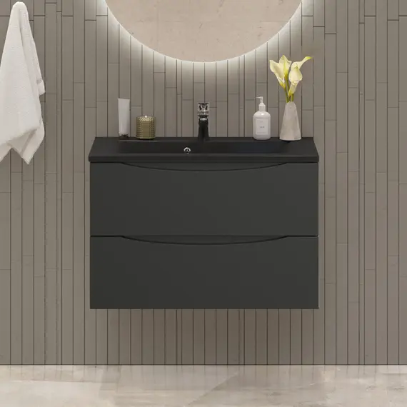 Тумба подвесная BelBagno MARINO Nero Lucido, раковина белая/черная