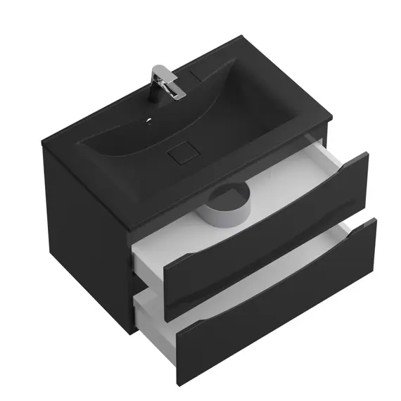 Тумба подвесная BelBagno MARINO Nero Lucido, раковина белая/черная