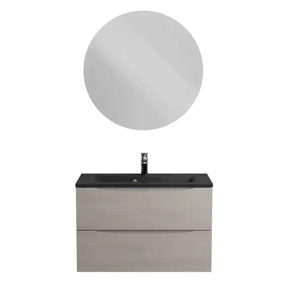 Тумба подвесная BelBagno MARINO Rovere Grigio, раковина белая/черная